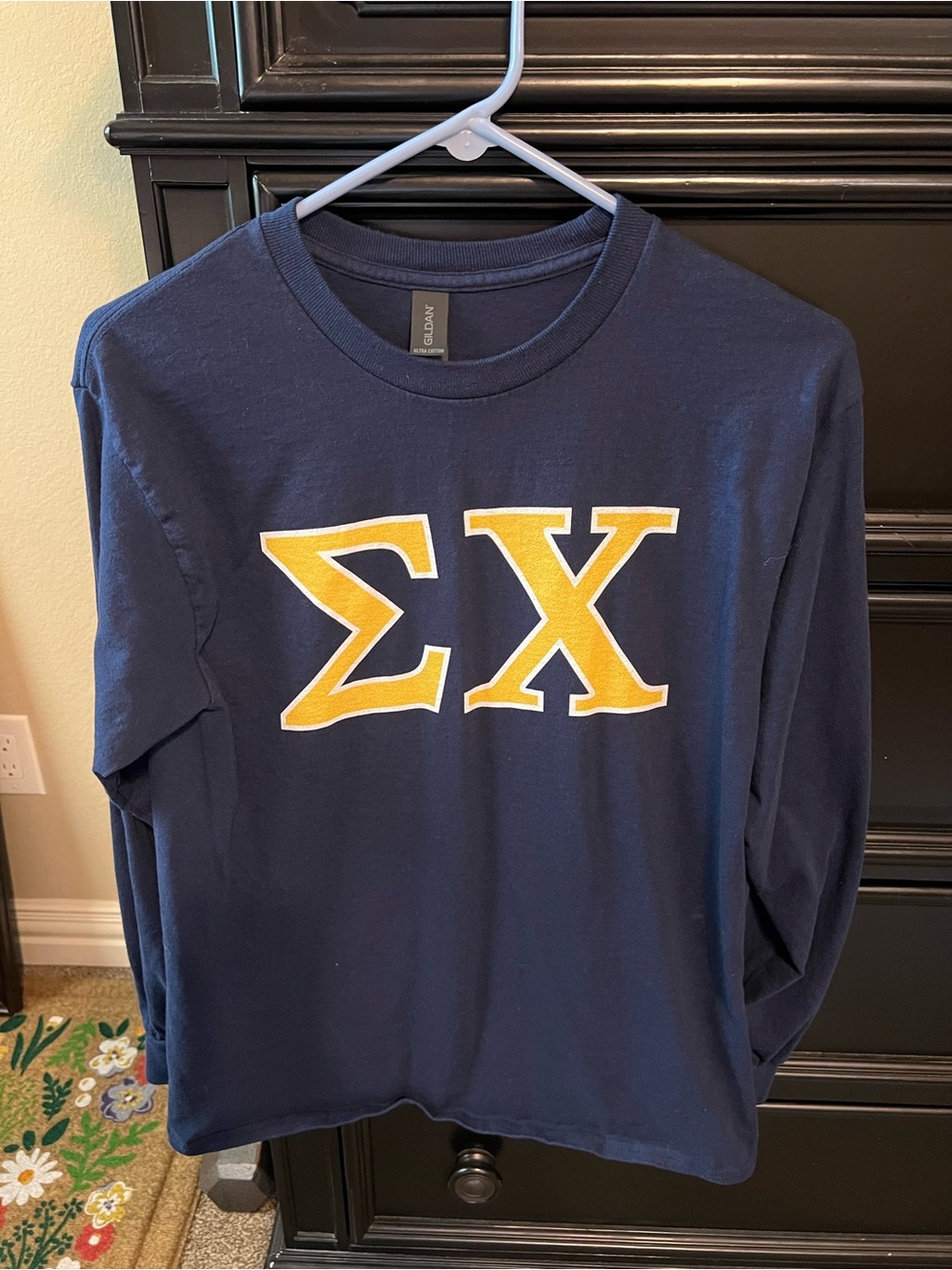 Gildan Navy Long-Sleeve Shirt with Gold Sigma Chi Letters
